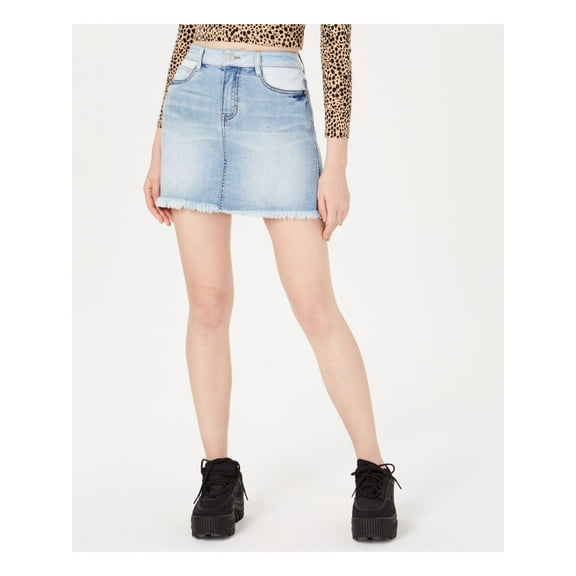 DOLLHOUSE Womens Light Blue Zippered Pocketed Raw Hem Mini A-Line Skirt 9