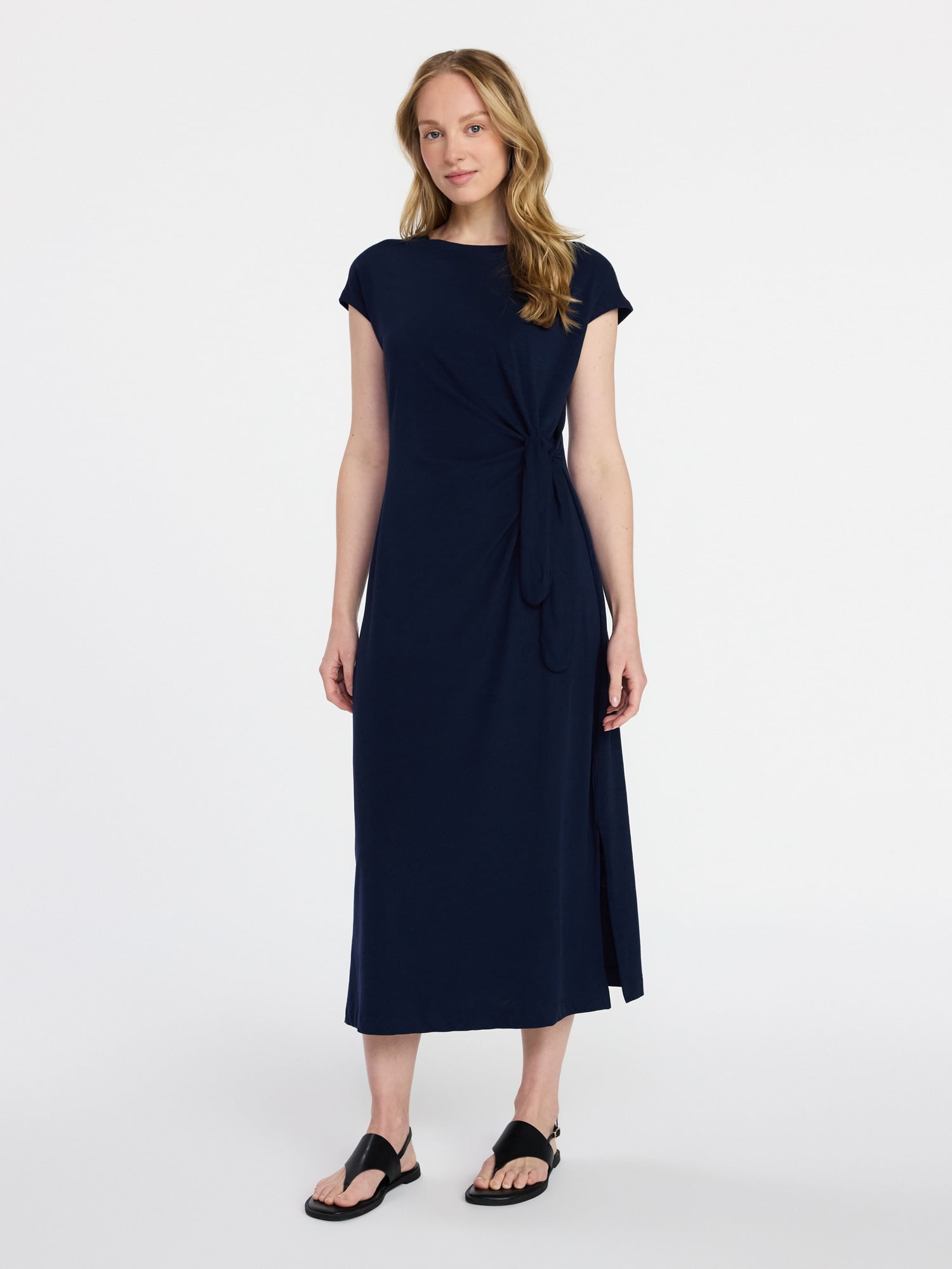 Time and Tru Women's and Women's Plus Side Tie Midi Dress with Dolman Sleeves, Sizes XS-4X