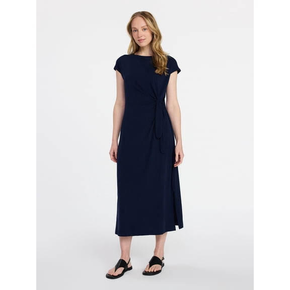 Time and Tru Women's and Women's Plus Side Tie Midi Dress with Dolman Sleeves, Sizes XS-4X
