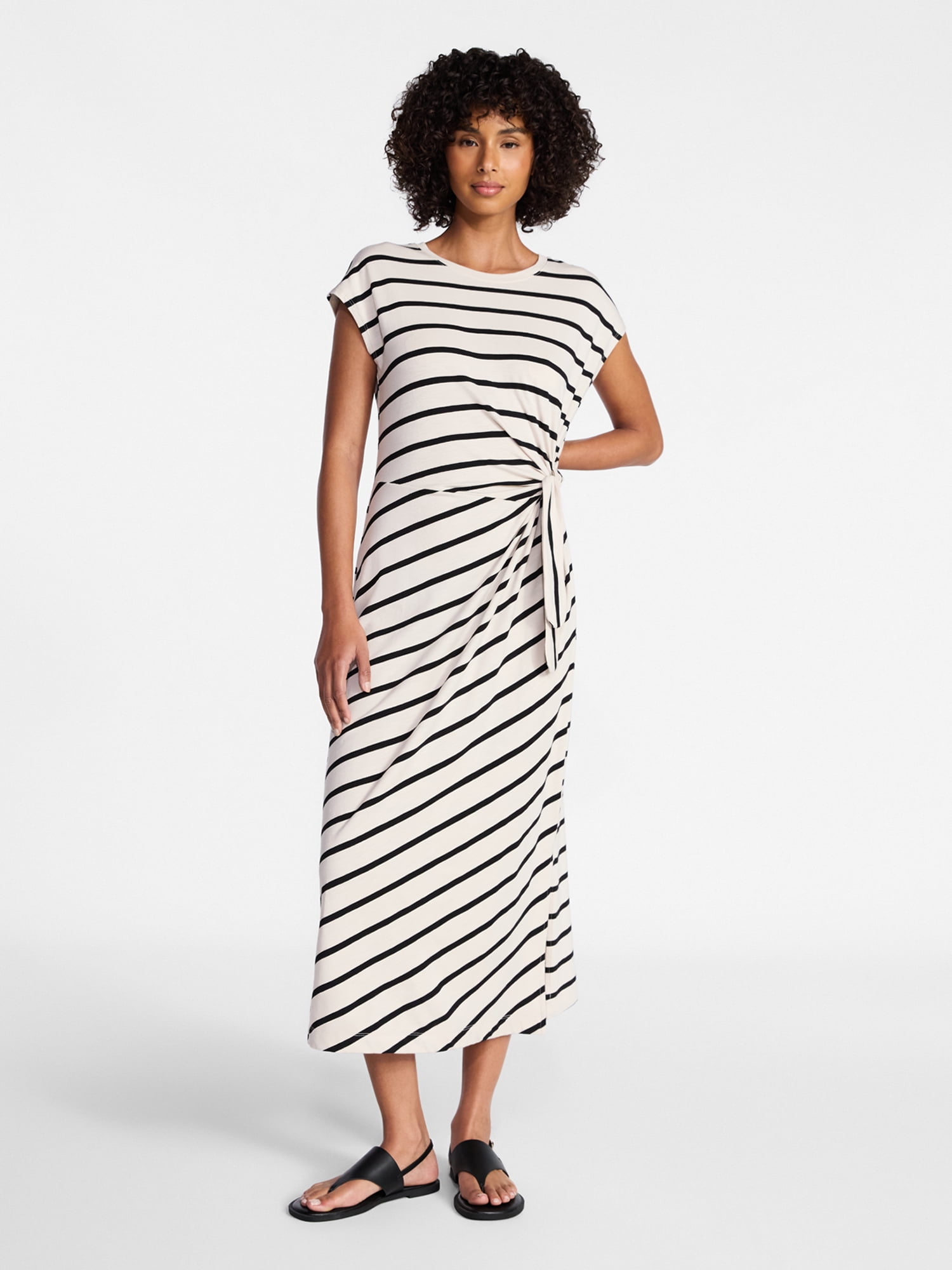 Time and Tru Women's and Women's Plus Side Tie Midi Dress with Dolman Sleeves, Sizes XS-4X