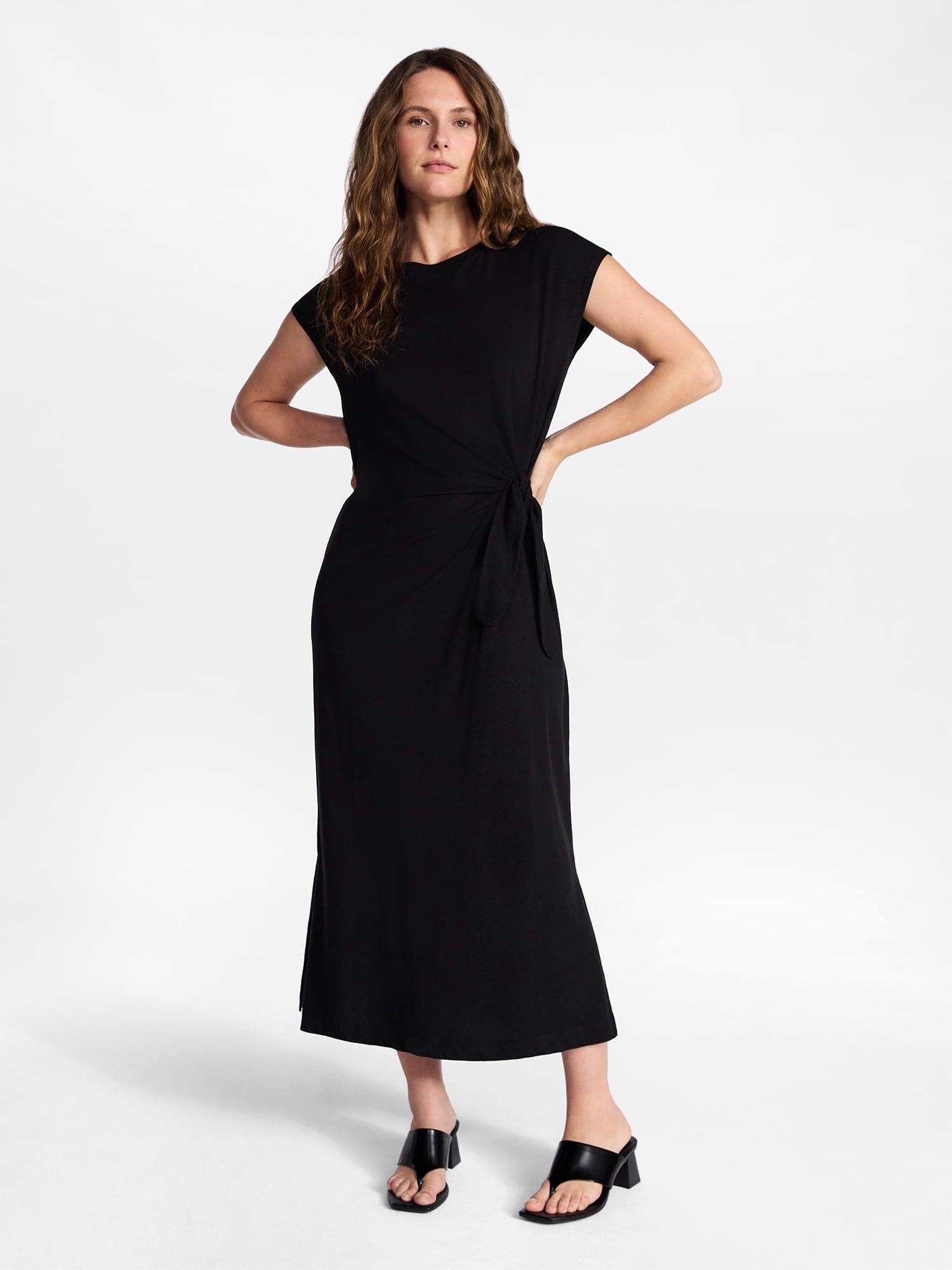 Time and Tru Women's and Women's Plus Side Tie Midi Dress with Dolman Sleeves, Sizes XS-4X