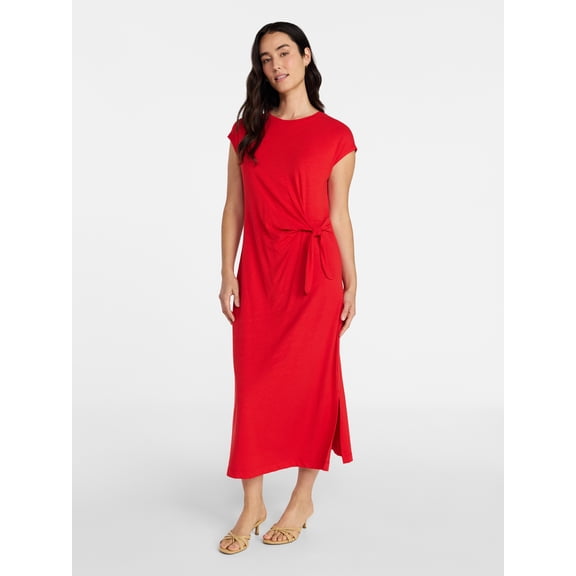 Time and Tru Women's and Women's Plus Side Tie Midi Dress with Dolman Sleeves, Sizes XS-4X