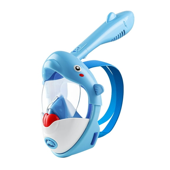 Cartoons Kids Dolphin Blue Full-Face Snorkeling Mask  Soft Silicone, Panoramic Visibility, Fog-Free & Leak-Free  Safe Natural Breathing  Ages 414