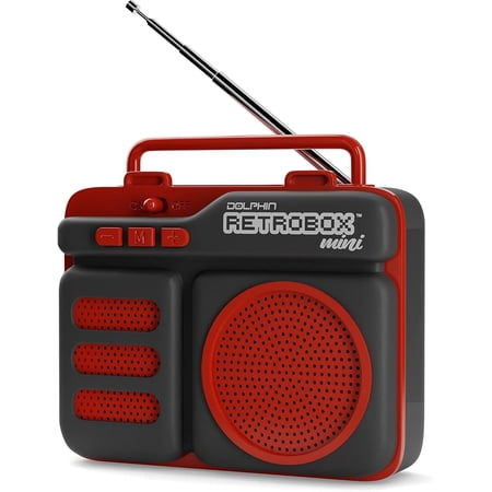 Dolphin RTX-10 Retrobox Mini Bluetooth Speaker with FM Radio, USB Drive, Micro SD Card, MP3 Player, 3.5mm Aux Jack - Rechargeable Music Device, Up to 12 Hours Play Time, 2" Full Range Woofer, Red