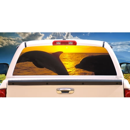 DOLPHINS 1 16"x54" Rear Window Graphic compact pickup truck tint film view thru vinyl