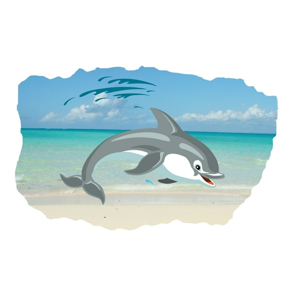 DOLPHINS - Easy To Apply Home Living Room Dolphin Art Vinyl Wall Decoration Aquatic Sea Animal Beach Ocean Design Multicolored Bedroom Wall Decal Sticker 10" x 6"