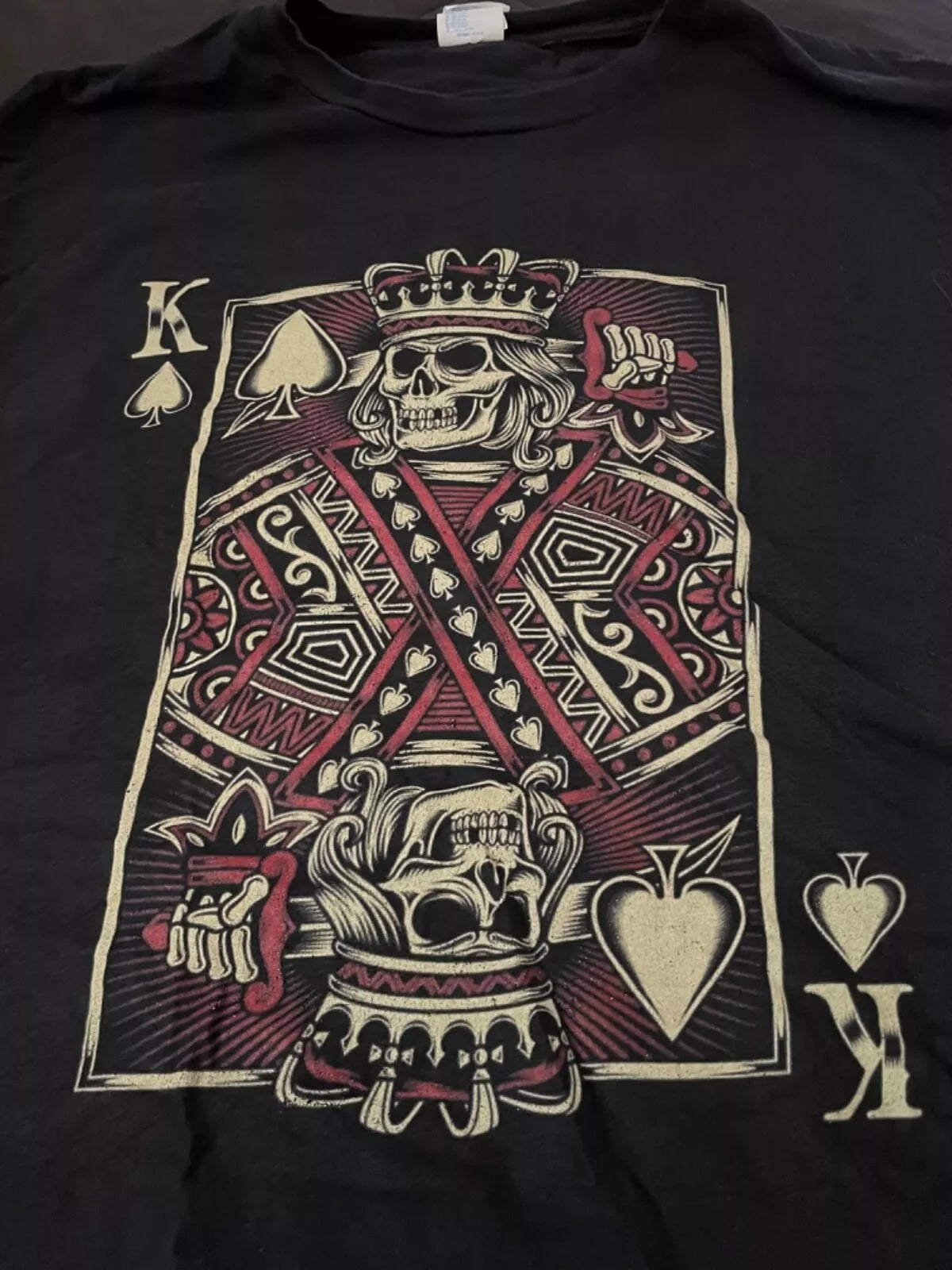 DOM Shirt Adult Large Black King Of Spades Skelton Playing Cards Casual