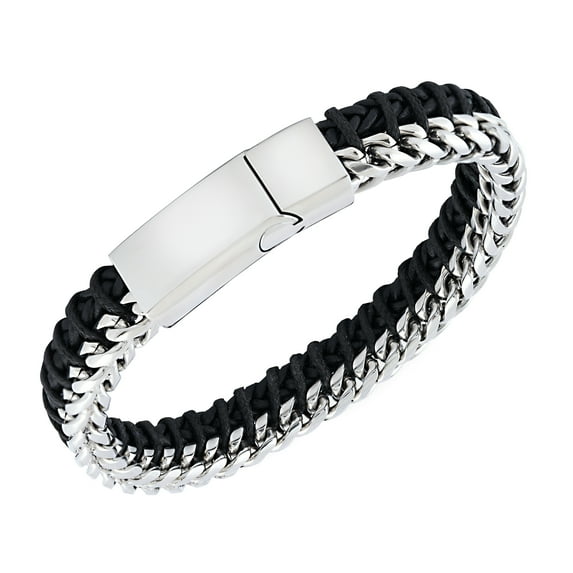 DOMAIN LONDON Men's Contemporary Leather And Chain Bracelet In Stainless Steel