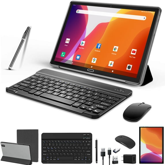 DOMATON 10in Tablet, 4gb RAM 64gb ROM Android 11 Tablet with Keyboard Mouse, 4G Cellular Tablet, Octa-Core, 13MP&5MP, GPS, Bluetooth, Wifi, Gray