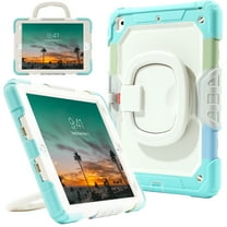 DOMAVER Case for iPad 9th/8th/7th Generation (iPad 10.2 inch, 2021/2020/2019), Heavy Duty Rugged Cover for Kids with Screen Protector, Pencil Holder, Rotating Stand/Handle, Rainbow Blue
