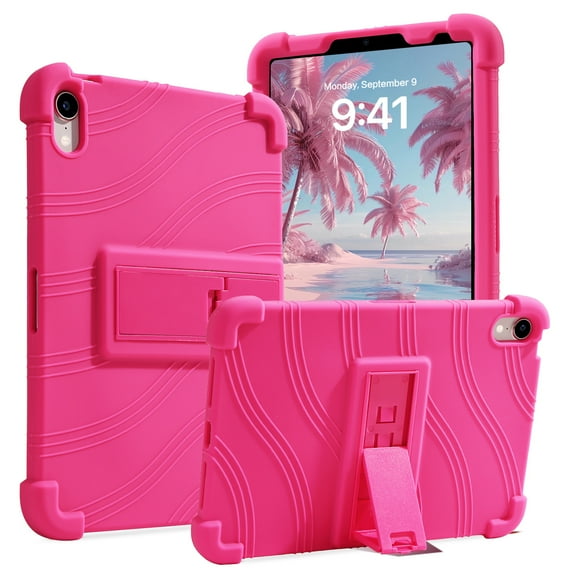 DOMAVER Case for iPad mini 7(A17 Pro)2024/iPad mini 6 (2021) with Stand 8.3 inch, Slim Lightweight Soft TPU Back Shockproof Cover Flexible Silicone Rubber Shell for iPad mini7/iPad mini 6 , Hot Pink