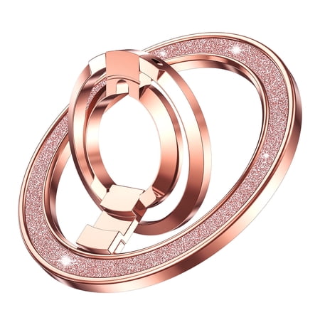 DOMAVER Glitter Rose Gold Magnetic Phone Ring Holder for MagSafe, Grip Stand for iPhone 12-17 Series / Android / Magnetic Accessories