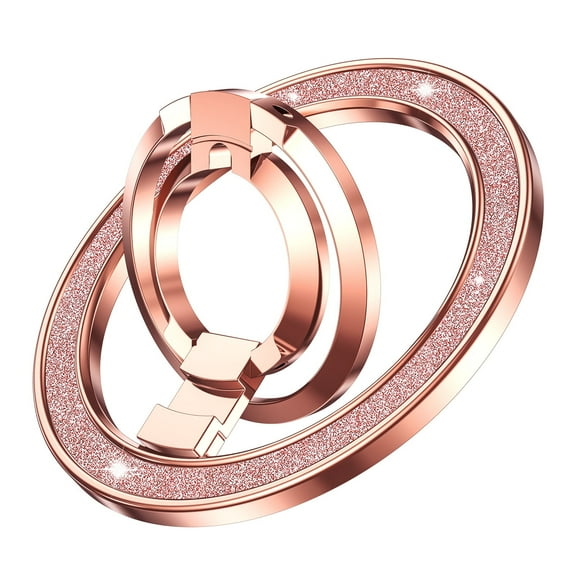 DOMAVER Glitter Rose Gold Magnetic Phone Ring Holder for MagSafe, Grip Stand for iPhone 12-17 Series / Android / Magnetic Accessories