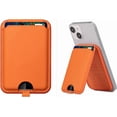 thumbnail image 1 of DOMAVER Leather MagSafe Wallet for iPhone 17/16/15/14/13/12 – 3 Card Holder with RFID Blocking, Magnetic Phone Wallet & Adjustable Stand (Orange), 1 of 6