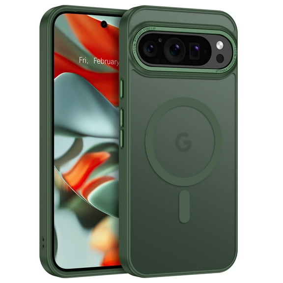 DOMAVER Magnetic Case for Google Pixel 9 Pro XL 6.8" - Translucent Matte Slim Cover with MagSafe Compatibility, Shockproof, Dark Green