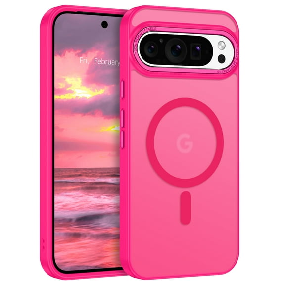 DOMAVER Google Pixel 9 Pro XL Case 6.8", Magnetic MagSafe Compatible, Slim Shockproof Protective Cover, Translucent Matte, Hot Pink