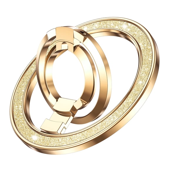 DOMAVER Magnetic Phone Ring Holder, Glitter Magnet Finger Ring Grip Stand Holder, 360° Rotation with Cell Phone Ring Stand, Compatible with MagSafe for iPhone 17 Pro Max 16 15 14 13 12All-Gold