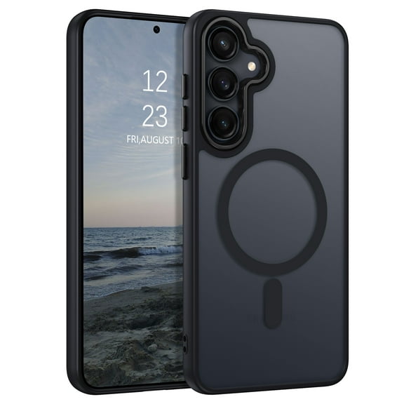 DOMAVER Magnetic Samsung Galaxy S25 FE Case (6.7") - Slim Fit Matte Translucent Cover | MagSafe Compatible | Shockproof Anti-Yellowing | Black
