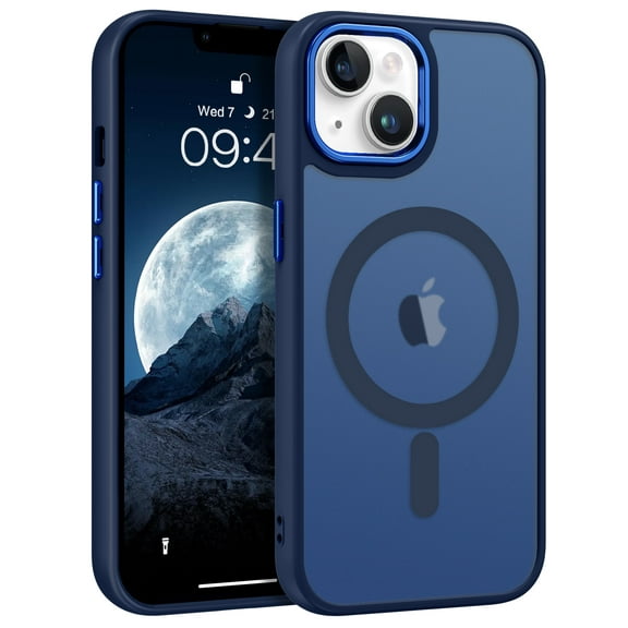DOMAVER Magnetic iPhone 13 Case / iPhone 14 Case (6.1") - Slim Matte Translucent Cover | MagSafe Compatible | Shockproof Protective | Navy Blue