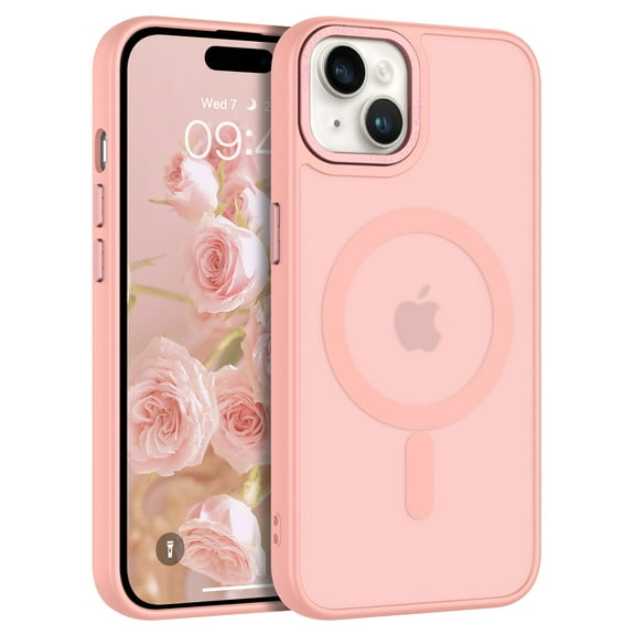 DOMAVER Magnetic iPhone 14 Plus Case / iPhone 15 Plus Case (6.7") - Slim Fit Matte Translucent Cover | MagSafe Compatible | Shockproof Anti-Yellowing | Pink