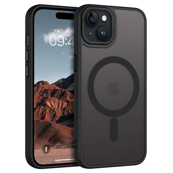 DOMAVER Magnetic iPhone 14 Plus Case / iPhone 15 Plus Case (6.7") - Slim Fit Matte Translucent Cover | MagSafe Compatible | Shockproof Anti-Yellowing | Black