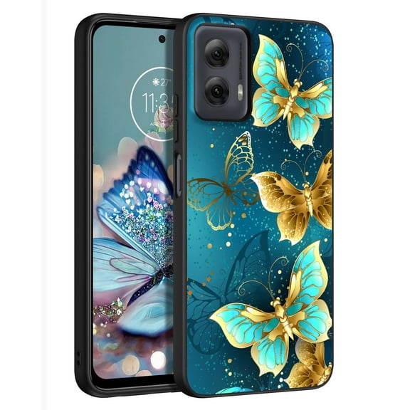 DOMAVER Moto G Power 5G Case (2024) - Glow in The Dark, Blue Butterfly Design, Shockproof Hard PC + Soft TPU Bumper Protective Cover