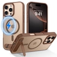 thumbnail image 1 of DOMAVER Strong Magnetic iPhone 15 Pro Max Case with Stand (6.7")– Slim Shockproof Translucent Matte Cover, Brown, 1 of 7