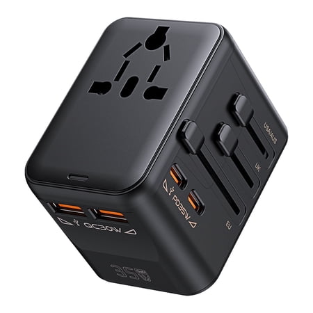 DOMAVER Universal Travel Adapter with 2 PD 35W USB-C & 2 QC35W USB-A Ports, Fast Charging International Power Plug Adapter, All-in-One Worldwide Adaptor Converter Wall Charger for US EU UK AUS Asia