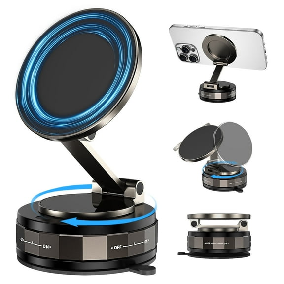 DOMAVER Vacuum Magnetic Phone Holder Stand for Car, Dual 360° Adjustable Suction Cup Phone Mount, Strong Magnetic Suction Phone Holder for Dashboard/Windshield, Compatible with iPhone & Android
