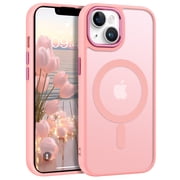 DOMAVER iPhone 13 Case / iPhone 14 Case 6.1 Inch with MagSafe, Slim Matte Protective Cover - Shockproof Translucent Pink Phone Case