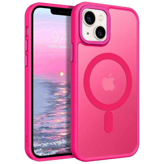 DOMAVER iPhone 13 Mini Case,Compatible with Magsafe,Slim Translucent Matte Design Shockproof Bumper Protective Cover, Hot Pink
