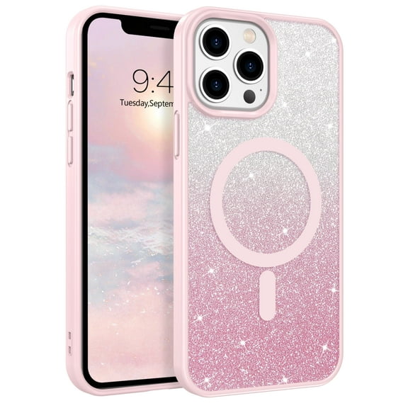 DOMAVER iPhone 14 Pro Max Case (6.7") - Magnetic Glitter Protective Cover | MagSafe Compatible | Sparkle Design | Shockproof & Anti-Scratch | Pink