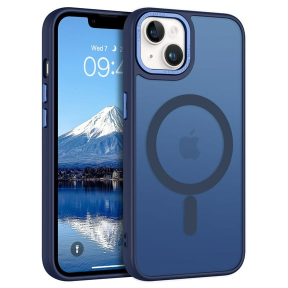 DOMAVER iPhone 15 Plus Case / iPhone 14 Plus Case 6.7 Inch with MagSafe, Slim Matte Protective Cover - Shockproof Translucent Deep Blue Phone Case