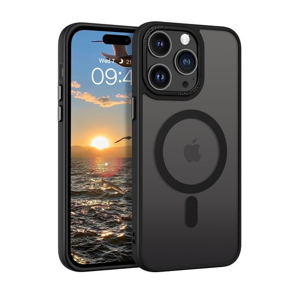 DOMAVER iPhone 15 Pro Max Case 6.7", Mag-Safe Compatible, Translucent Matte Shockproof Protective Cover, Black