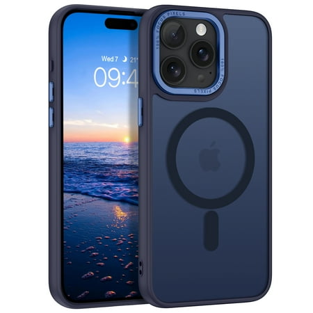DOMAVER iPhone 15 Pro Max Case 6.7", MagSafe Compatible, Translucent Matte Shockproof Protective Cover, Deep Blue