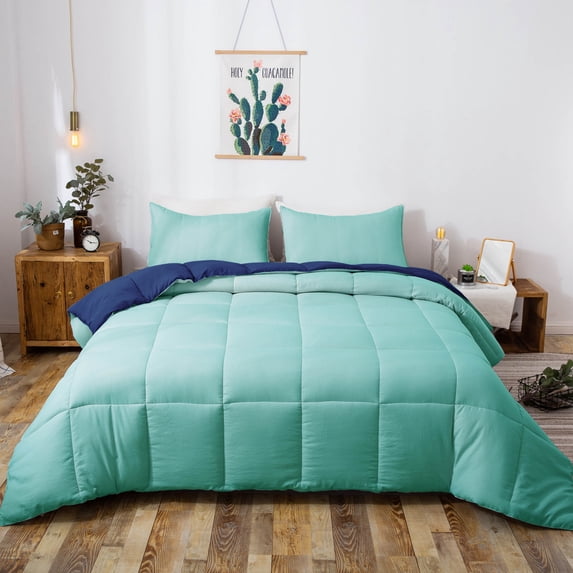 DOMDEC Goose Down Alternative Comforter Set - 2 Piece Set - All Seasons - Twin/Twin XL, Green and Blue