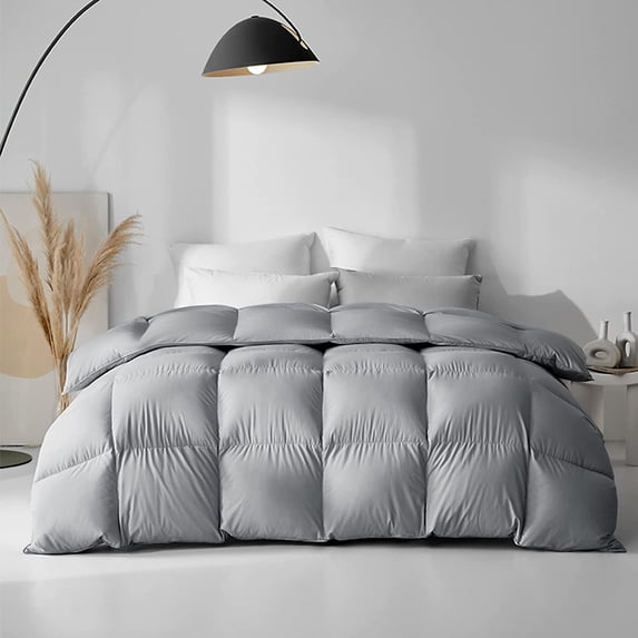 DOMDEC Goose Down Quilted Comforter with Corner Tabs, 100% Cotton Shell Duvet Insert, 450 Fill Power 42oz European Feather - All Season Grey, Twin Size 68x90 Inches