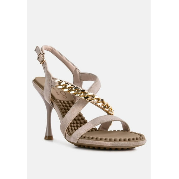 DOMEDA Latte Metal Chain Embellished Sandals