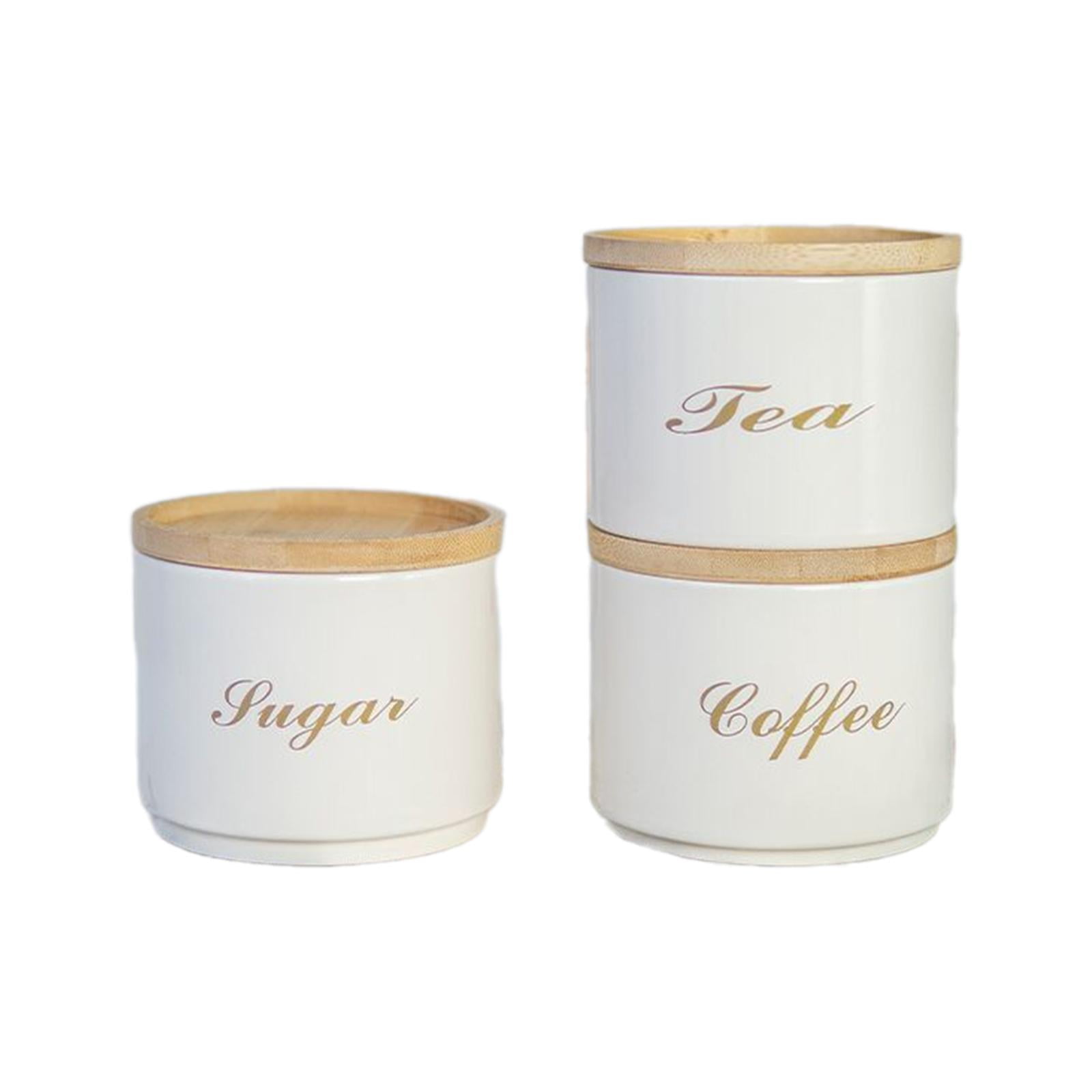 DOMELAY 3Pcs Airtight Kitchen Canister Set Coffee Tea Sugar Storage Container Jar for Home White