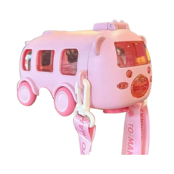 DOMELAY Bus Water Bottle with Straw Portable 500ml Drinking Bottle Outdoor Home Office for Boys and Girls Child Pink