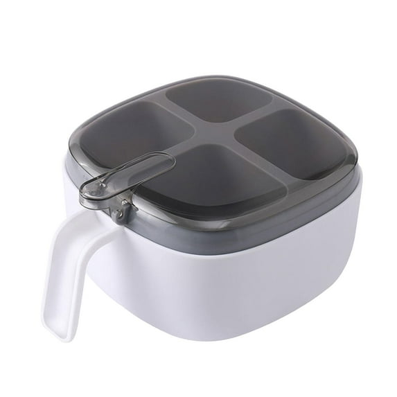 DOMELAY Condiment Bottle 4 Compartments Seasoning Box for Buffets Pepper Restaurants White