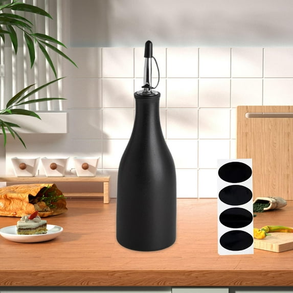 DOMELAY Cooking Oil Bottle Ceramic Large Capacity 300ml Shoyu Sauce Dispenser Bottle Black