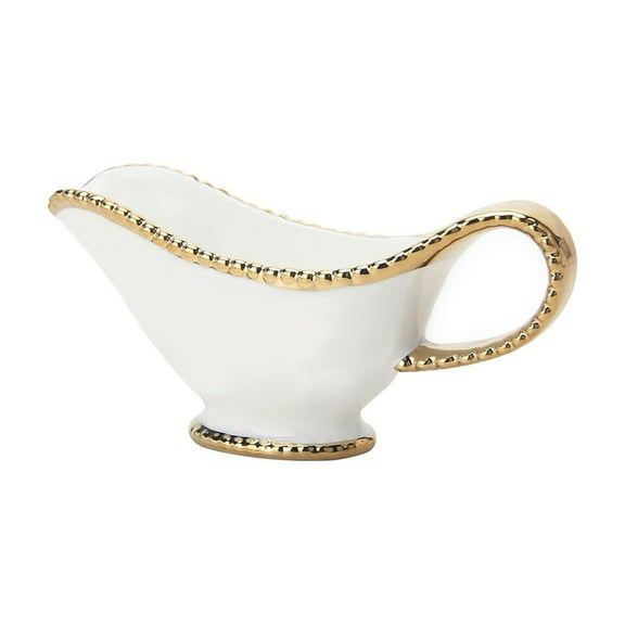 DOMELAY Porcelain Gravy Boat Western Tableware Decorative Sauce Boat Seasoning Storag Container for Beefsteak Broth Party White