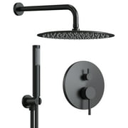 DOMETOUR 10 Inch Round Rainfall Shower Head With Handheld Spray, Bathroom Wall Mounted Shower System Stainless Steel Black
