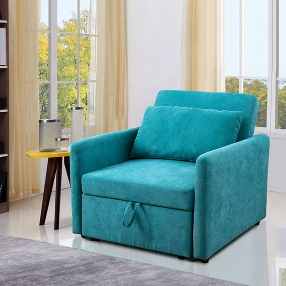 DOMETOUR Futon Chair Bed Convertible Sleeper Sofa, 3-in-1 Pull Out Sleeper Chair Beds Sofa Bed, Armchair Bed Sleeper for Living Room, Office, Apartment (Blue Lint)