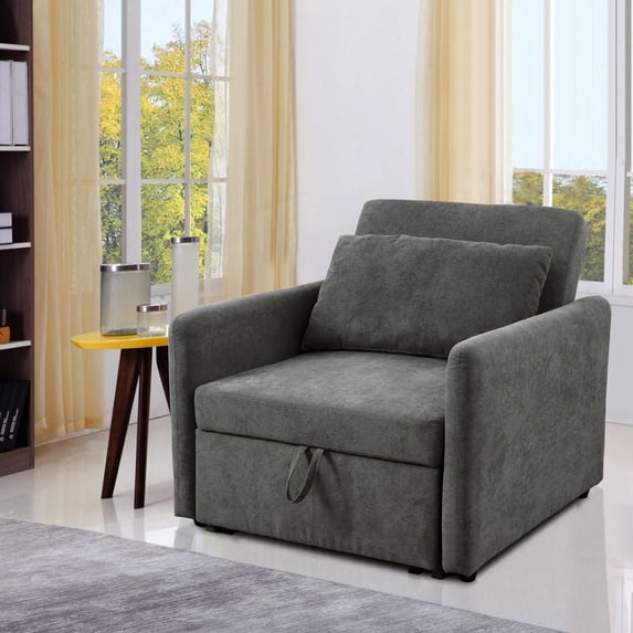 DOMETOUR Futon Chair Bed Convertible Sleeper Sofa, 3-in-1 Pull Out Sleeper Chair Beds Sofa Bed, Armchair Bed Sleeper for Living Room, Office, Apartment (Dark Grey Lint)
