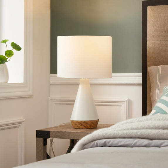 DOMETOUR Modern Table Lamps Set of 2, White Bedside Lamps for Bedroom Living Room Office Desk Lamps