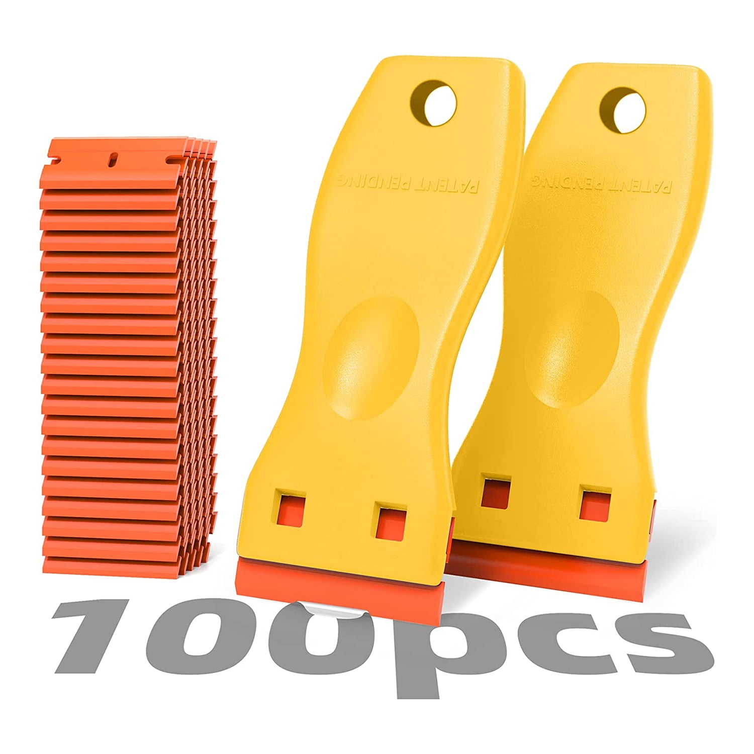 DOMETOUR Plastic Razor Blades Scraper Tool Wall Paint Remover 2 Pack With 100 PCS Blades Kit No Scratch Car Window Glass Wood Sticker Removal Floor Kitchen Vinyl Adhesive Decal Tape Cleaning