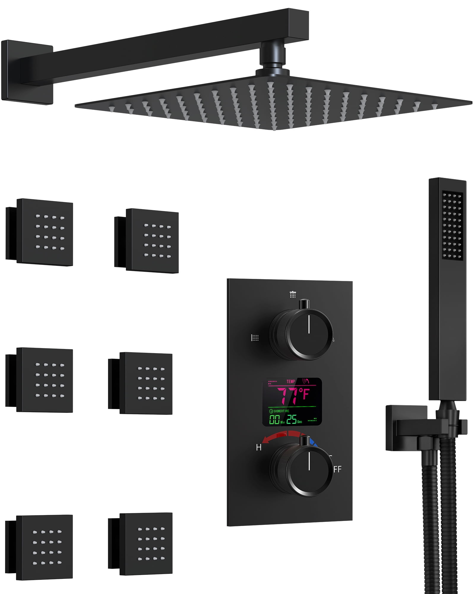 DOMETOUR Rain Shower System With Handheld Spray & 6 Body Jets, Led ...