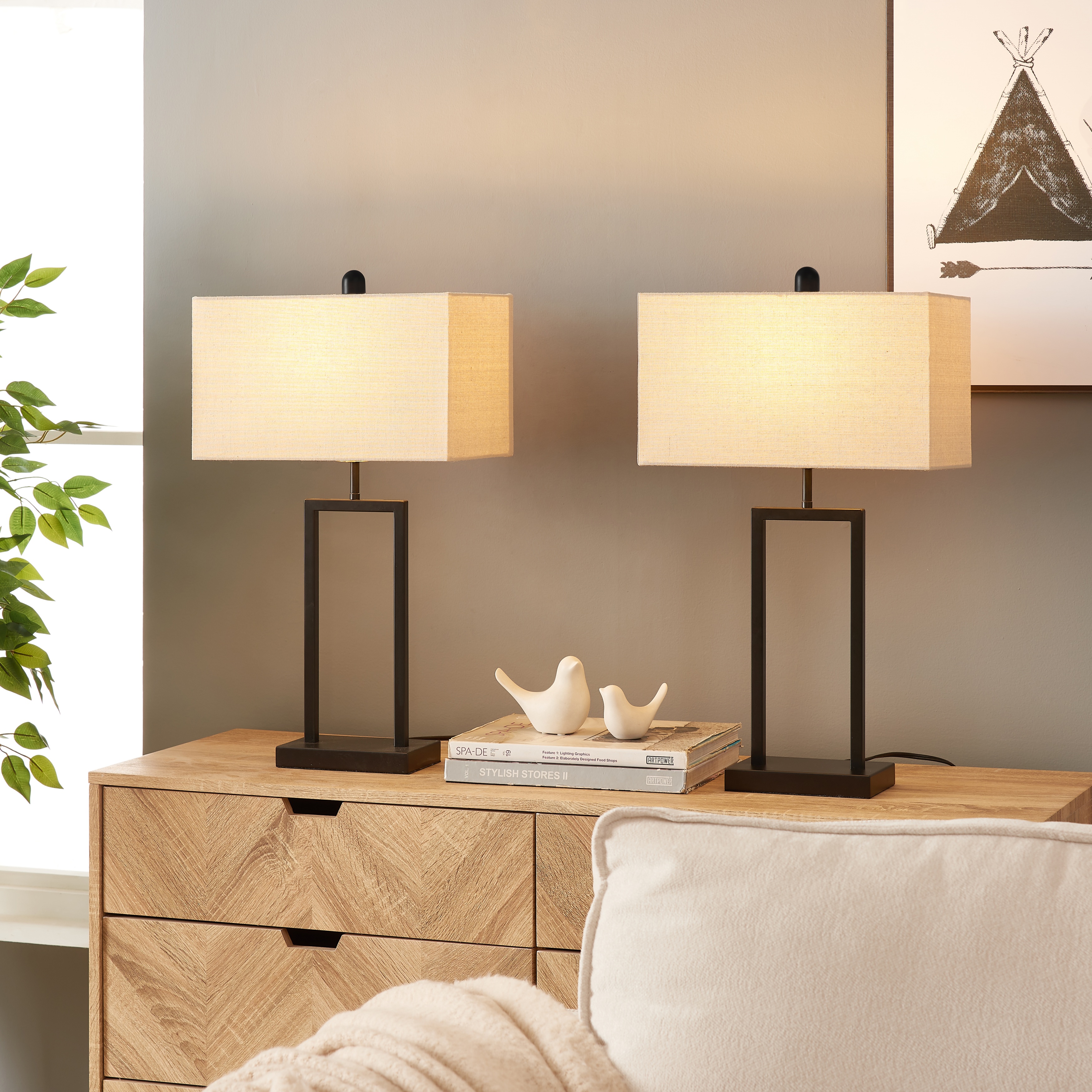 DOMETOUR Tall Table Lamps For Living Room Set Of 2 Modern Bedside 